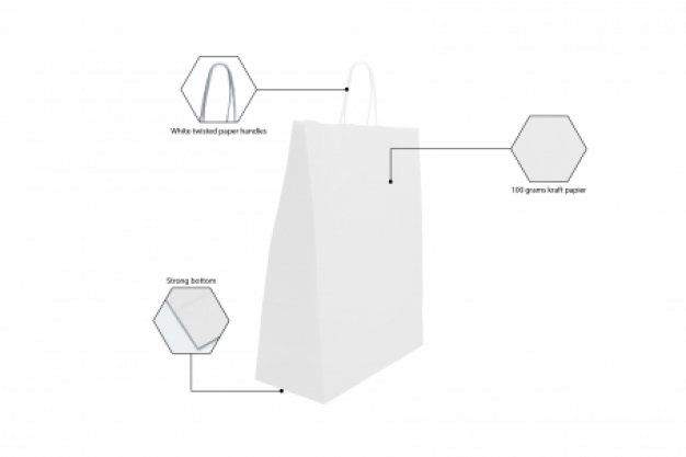 Papieren draagtas wit met gedraaid handvat  540 mm x 500 mm